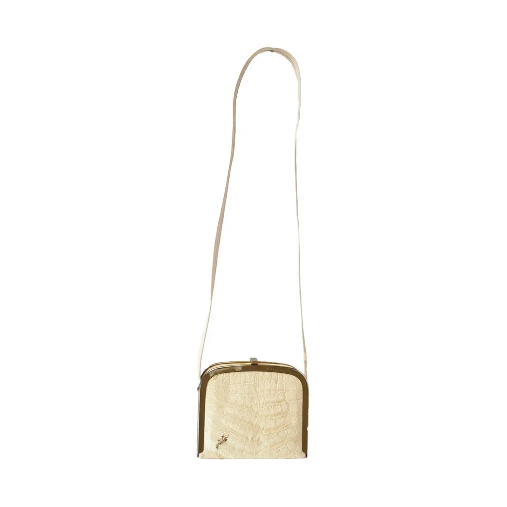 Unsigned Croc-Embossed Crossbody Bag - '10s White Leather Good - Front View