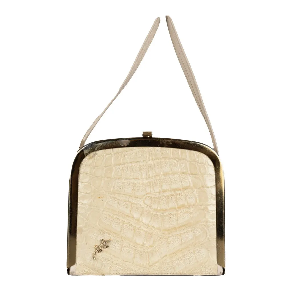 Unsigned Croc-Embossed Crossbody Bag - '10s White Leather Good - Inside View