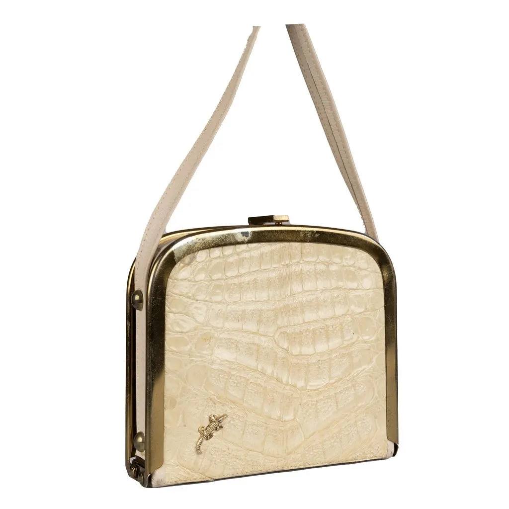 Unsigned Croc-Embossed Crossbody Bag - '10s White Leather Good - Model View