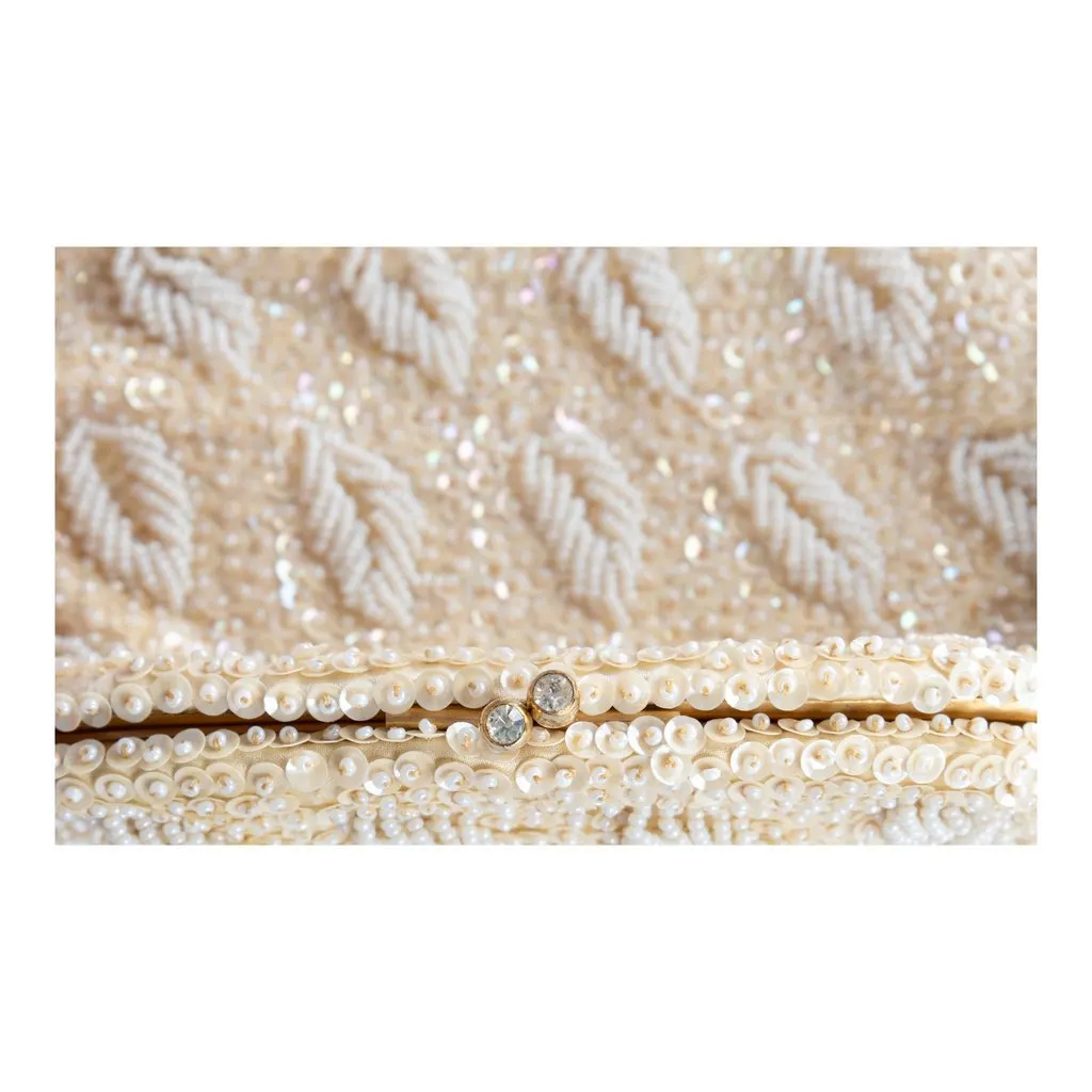 Unsigned Hand-made Beaded Clutch - '90s White Good - Back View