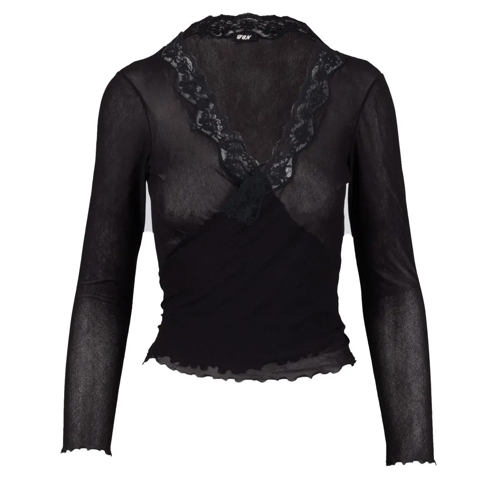 Unsigned Tie-up Cardigan Top - '00s Red Lace Good - Front View