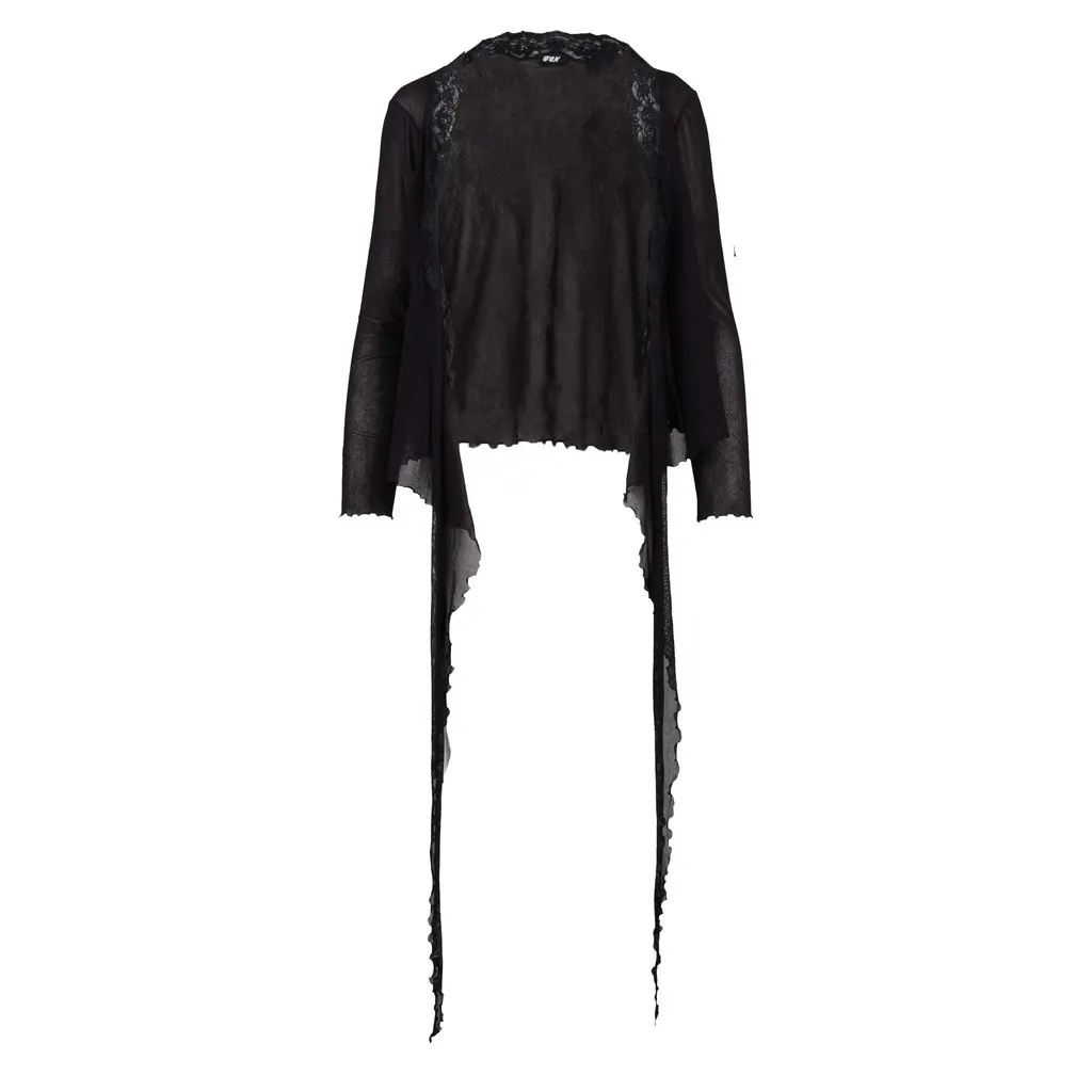 Unsigned Tie-up Cardigan Top - '00s Red Lace Good - Model View