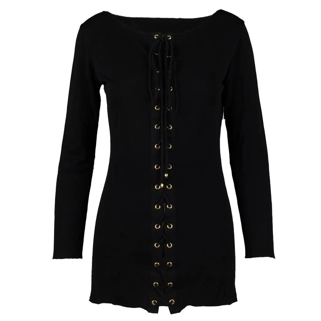 Unsigned Front Lace-up Top - '10s Black Lace Good - Front View