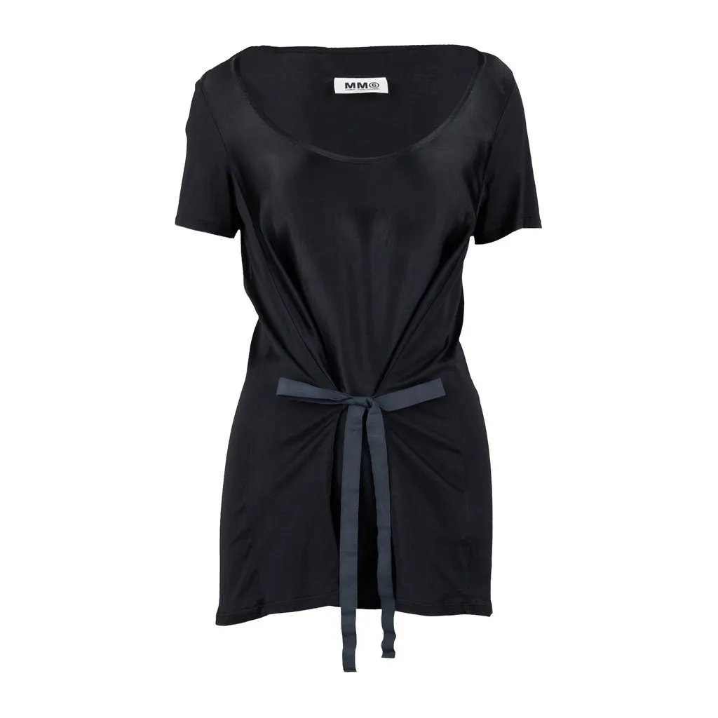 Maison Margiela Long Top with Ribbon - '10s Black Cotton Good - Front View