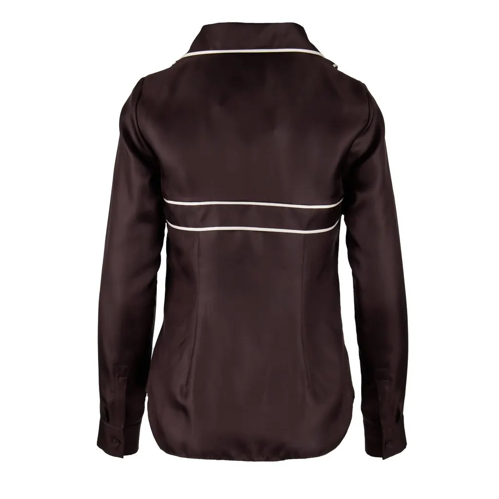 Celine Contrast Top with Collar - '10s Brown Silk Good - Back View