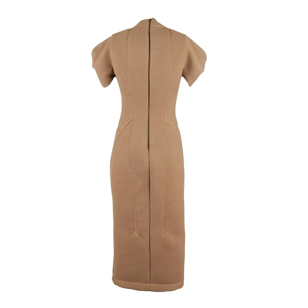 Unsigned 6267 Wool Sheath Dress - '00s Camel Wool Good - Inside View