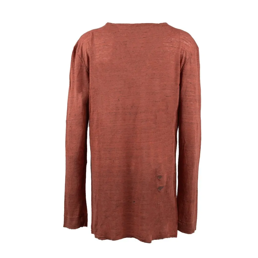 Balmain Distressed Long Sleeve T-shirt - '10s Red Linen Good - Back View