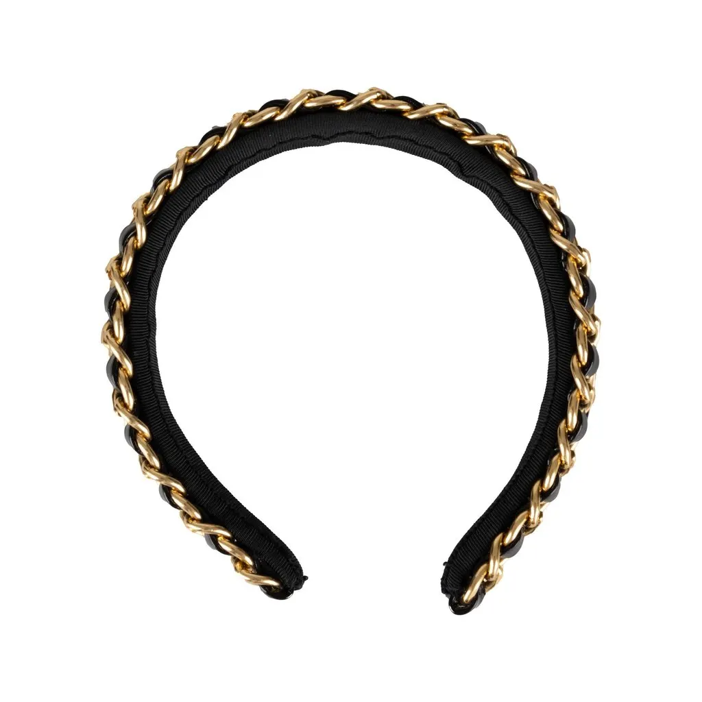 Unsigned Layered Chain Hairband - '90s Red Leather Good - Front View