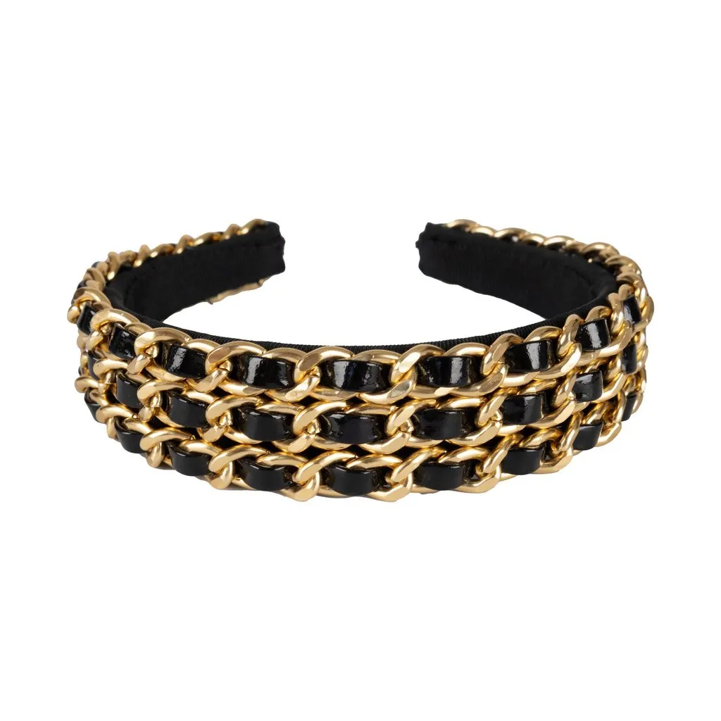 Unsigned Layered Chain Hairband - '90s Red Leather Good - Back View