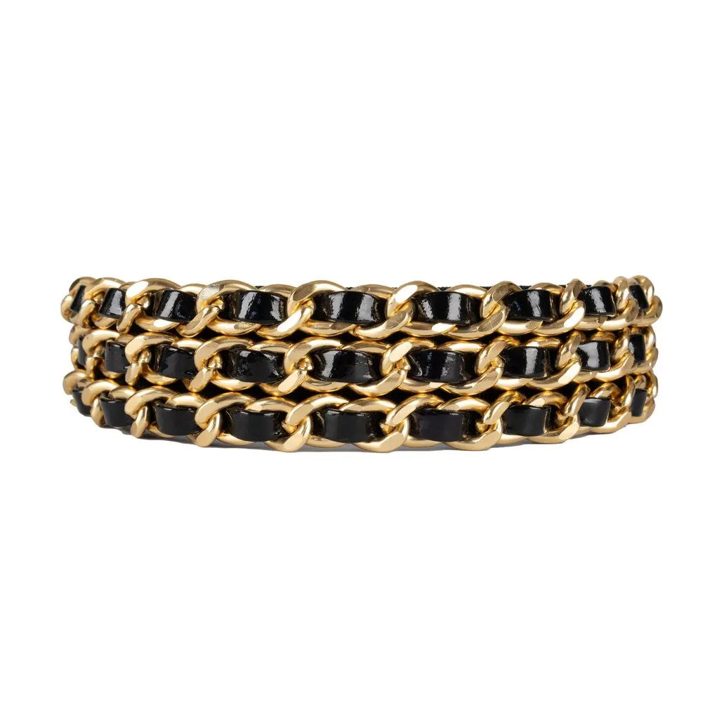 Unsigned Layered Chain Hairband - '90s Red Leather Good - Inside View