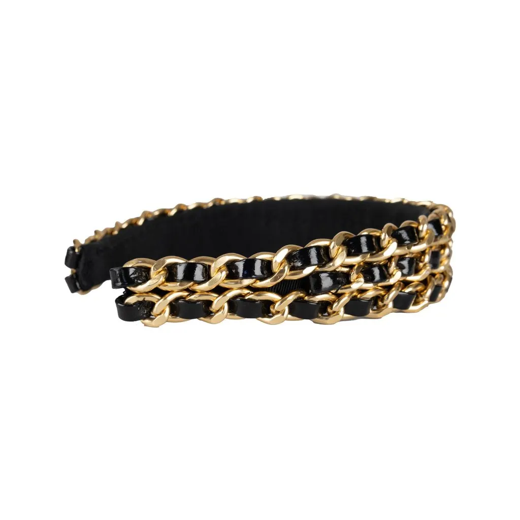 Unsigned Layered Chain Hairband - '90s Red Leather Good - Model View