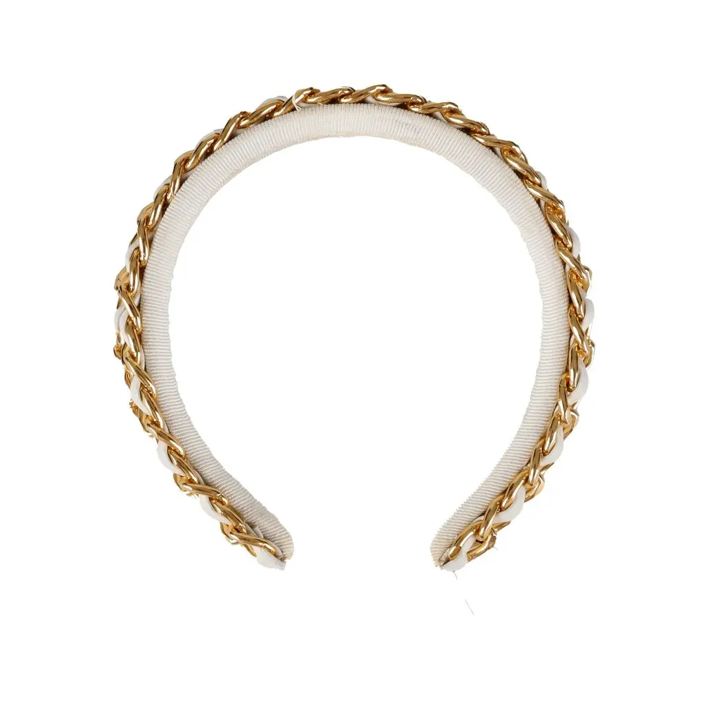 Unsigned Layered Chain Hairband - '90s Red Leather Good - Front View