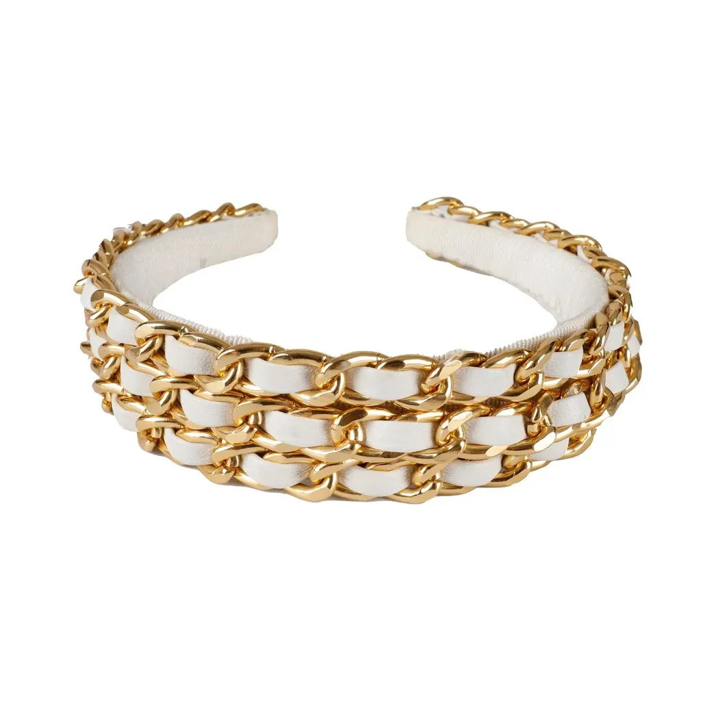 Unsigned Layered Chain Hairband - '90s Red Leather Good - Back View