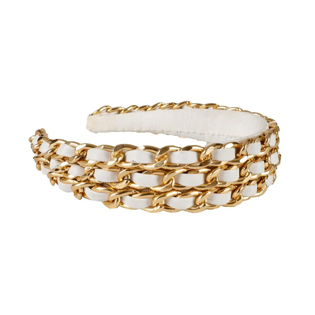 Unsigned Layered Chain Hairband - '90s Red Leather Good - Model View