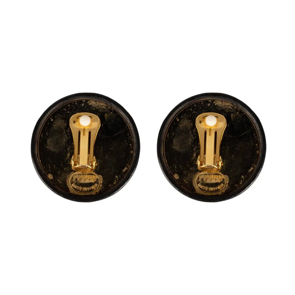 Gianfranco Ferré Clip-on Earrings - '90s Black Leather Good - Box View