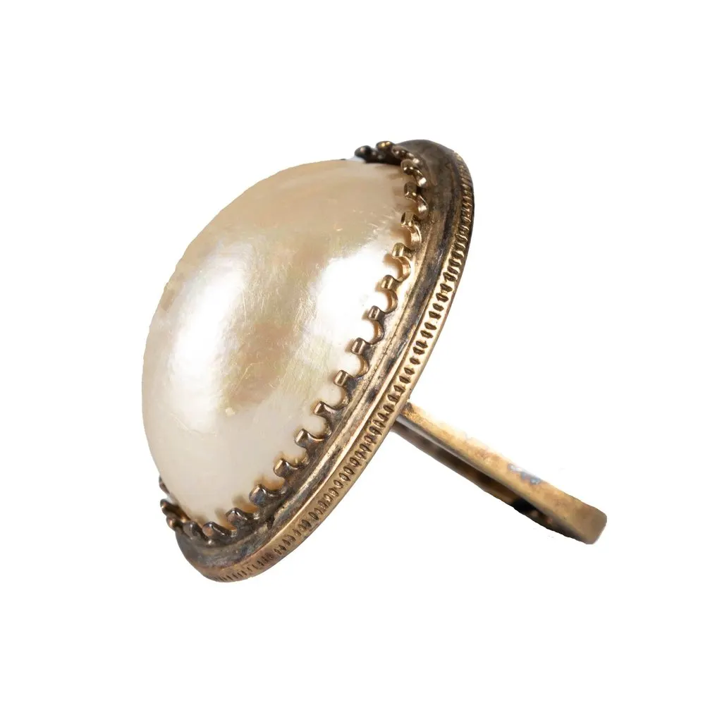 Unsigned Vintage Faux Pearl Ring - '90s Red Good - Back View