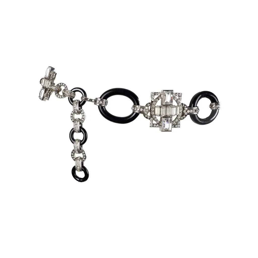 Unsigned Bejeweled Chain Belt - '10s Black Good - Back View