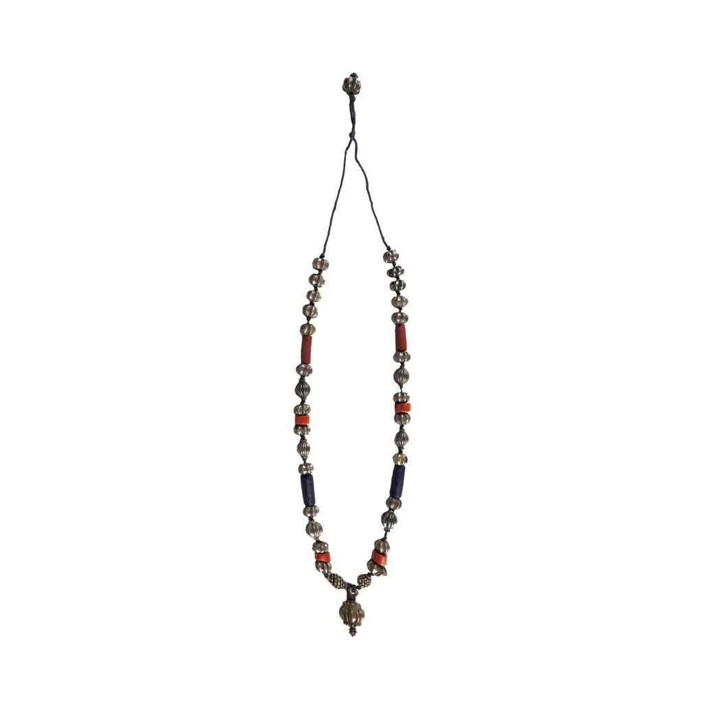 Unsigned Vintage Bead and Charm Necklace - '90s Red Lace Good - Front View
