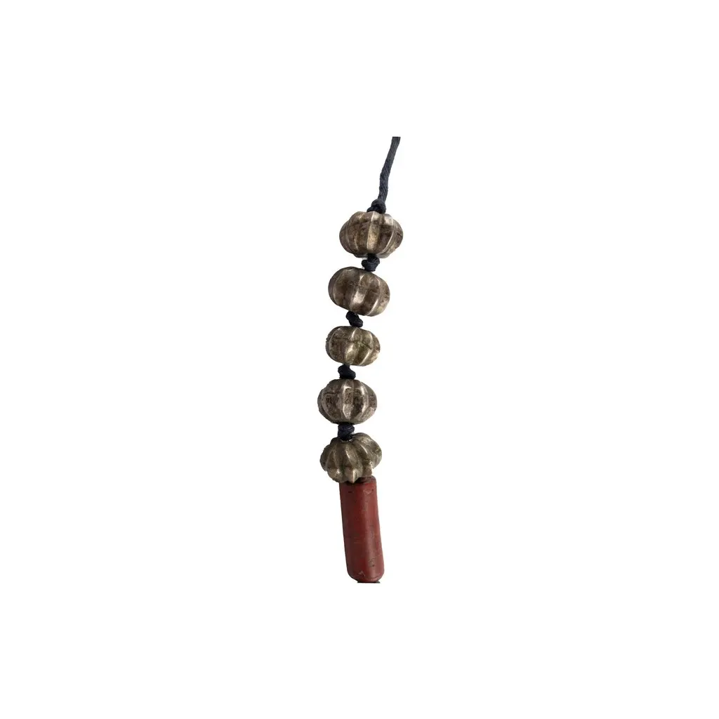 Unsigned Vintage Bead and Charm Necklace - '90s Red Lace Good - Model View