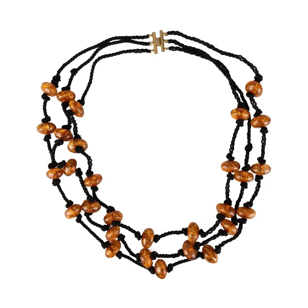 Unsigned Rope and Bead Layered Necklace - '00s Red Lace Good - Front View