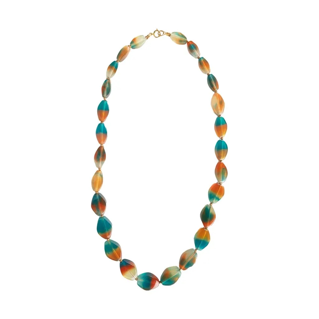 Unsigned Multicolor Bead Necklace - '00s Red Lace Good - Front View