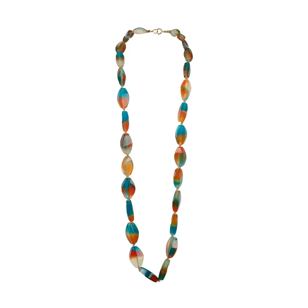 Unsigned Multicolor Bead Necklace - '00s Red Lace Good - Back View
