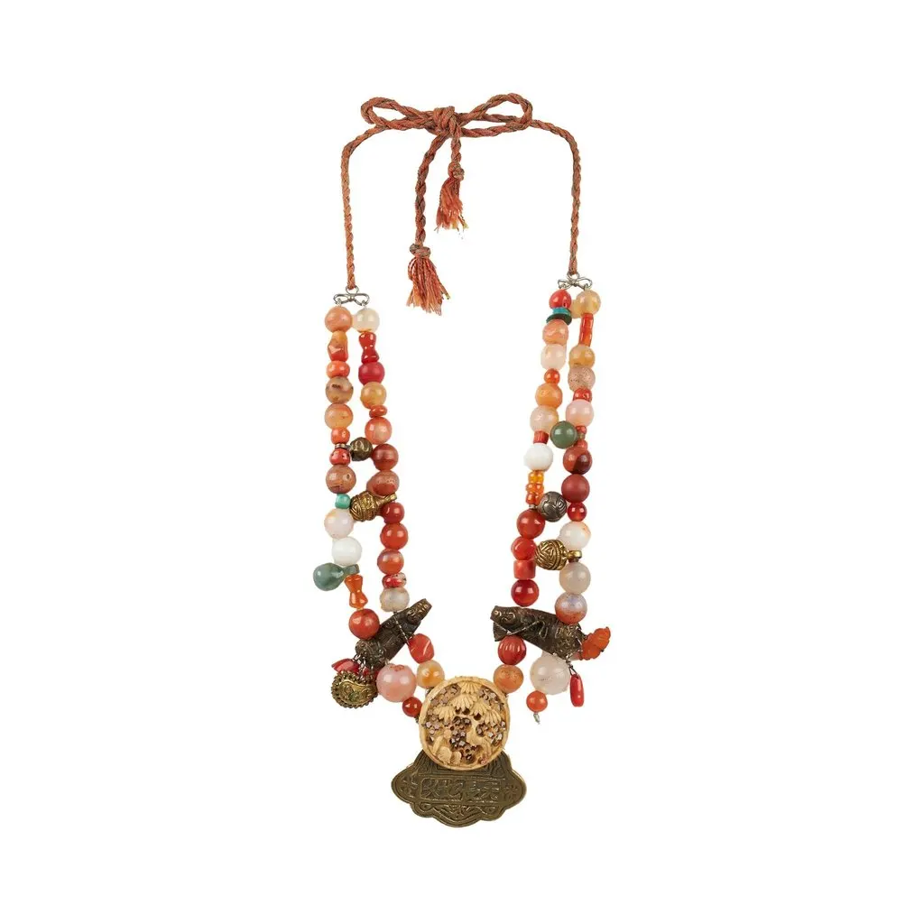 Unsigned Antique Necklace - '90s Red Lace Good - Front View