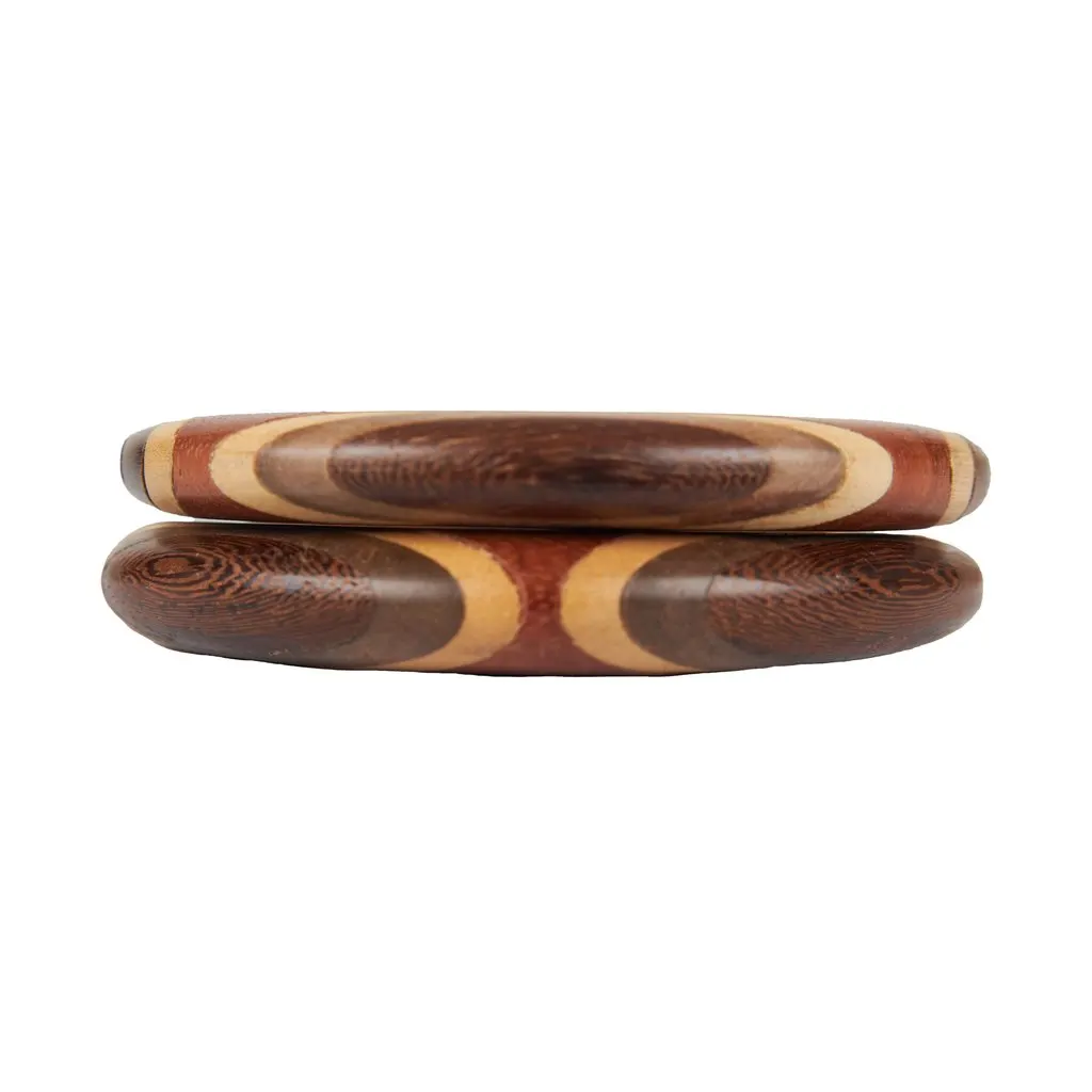 Unsigned Wooden Bangle Set - '90s Brown Good - Front View