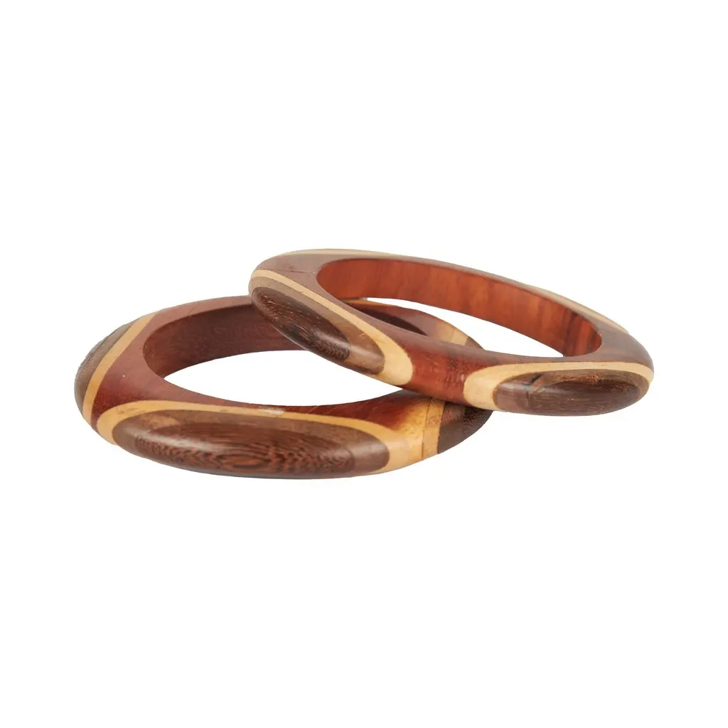 Unsigned Wooden Bangle Set - '90s Brown Good - Back View