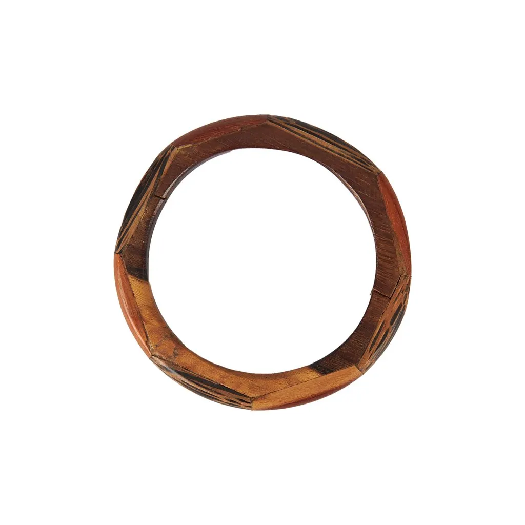 Unsigned Wooden Bangle - '90s Brown Good - Front View