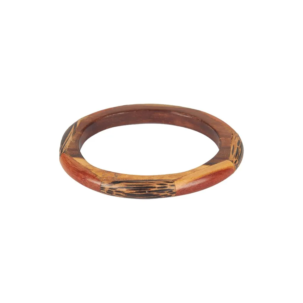 Unsigned Wooden Bangle - '90s Brown Good - Back View
