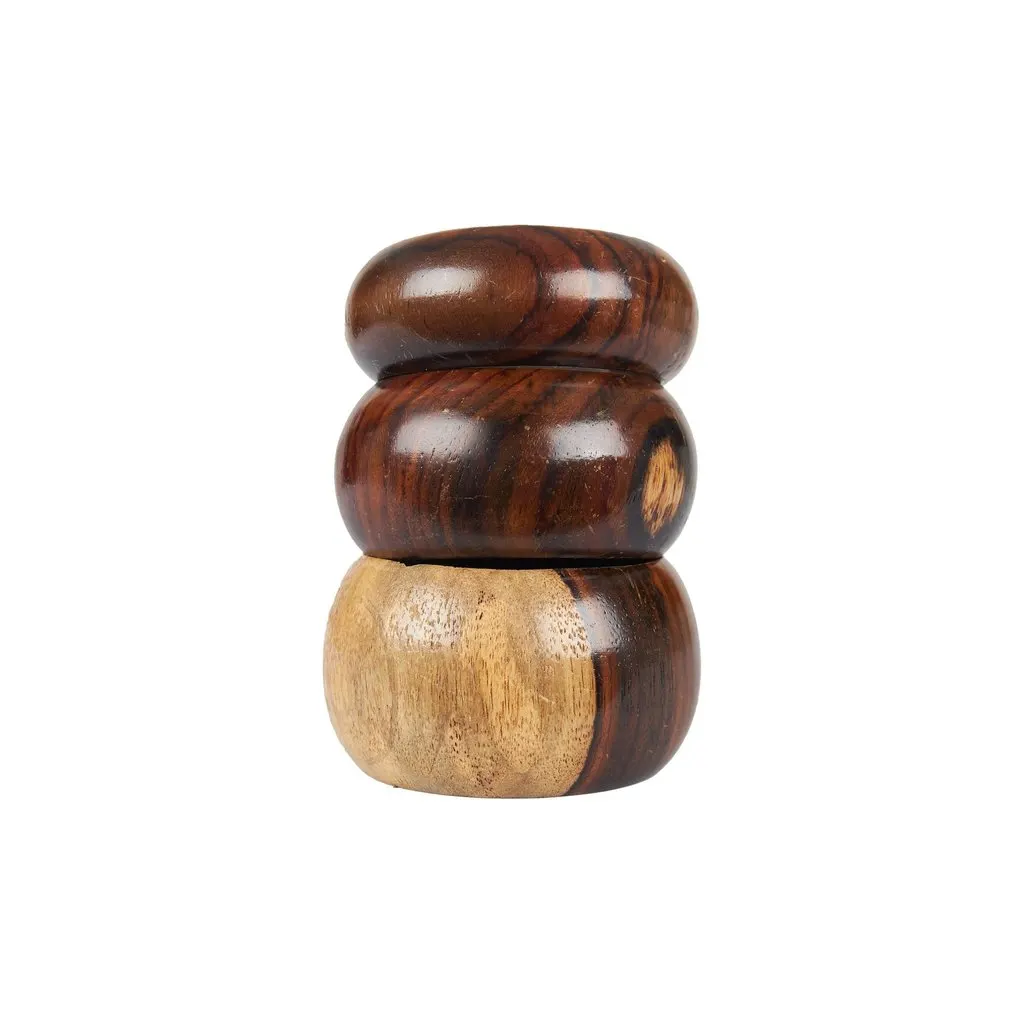 Unsigned Wooden Bangle Set - '90s Brown Good - Front View