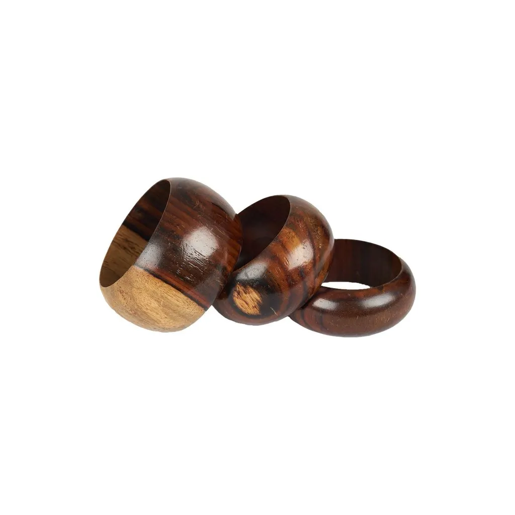 Unsigned Wooden Bangle Set - '90s Brown Good - Back View