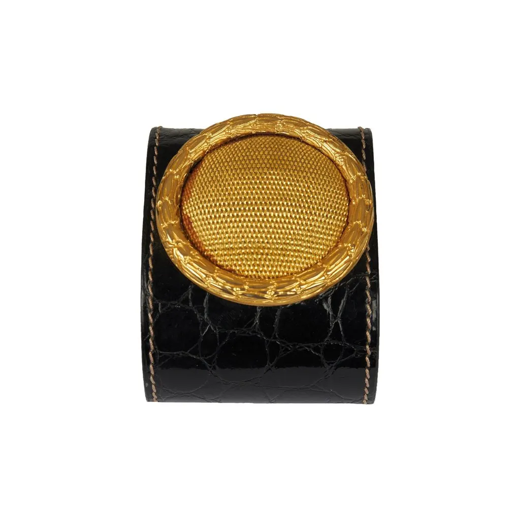 Gianfranco Ferré Rigid Leather Bracelet - '80s Black Leather Good - Front View