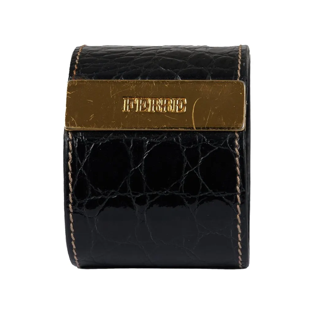 Gianfranco Ferré Rigid Leather Bracelet - '80s Black Leather Good - Back View