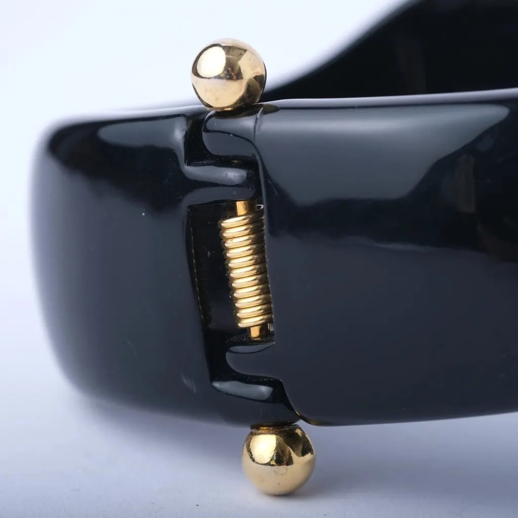 Unsigned Sculptural Black Resin Cuff with Gold-Tone Closure - '00s Black Good - Inside View