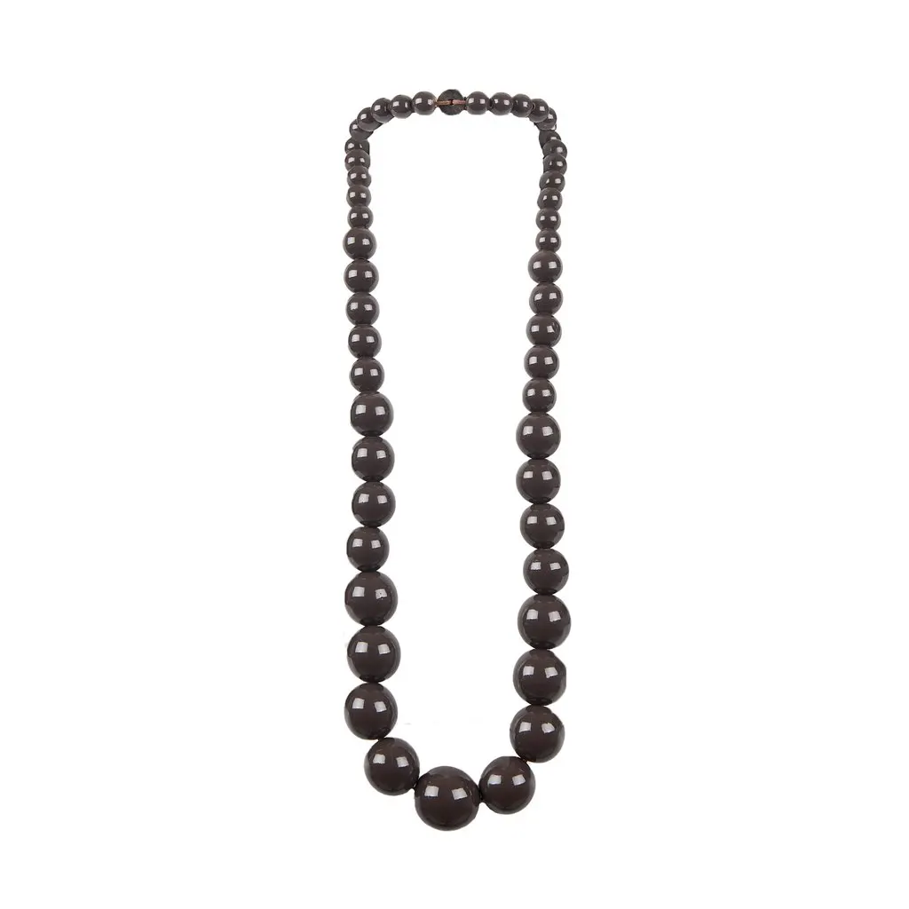 Unsigned Nathalie Costes Wooden Bead Necklace - '90s Brown Lace Good - Front View
