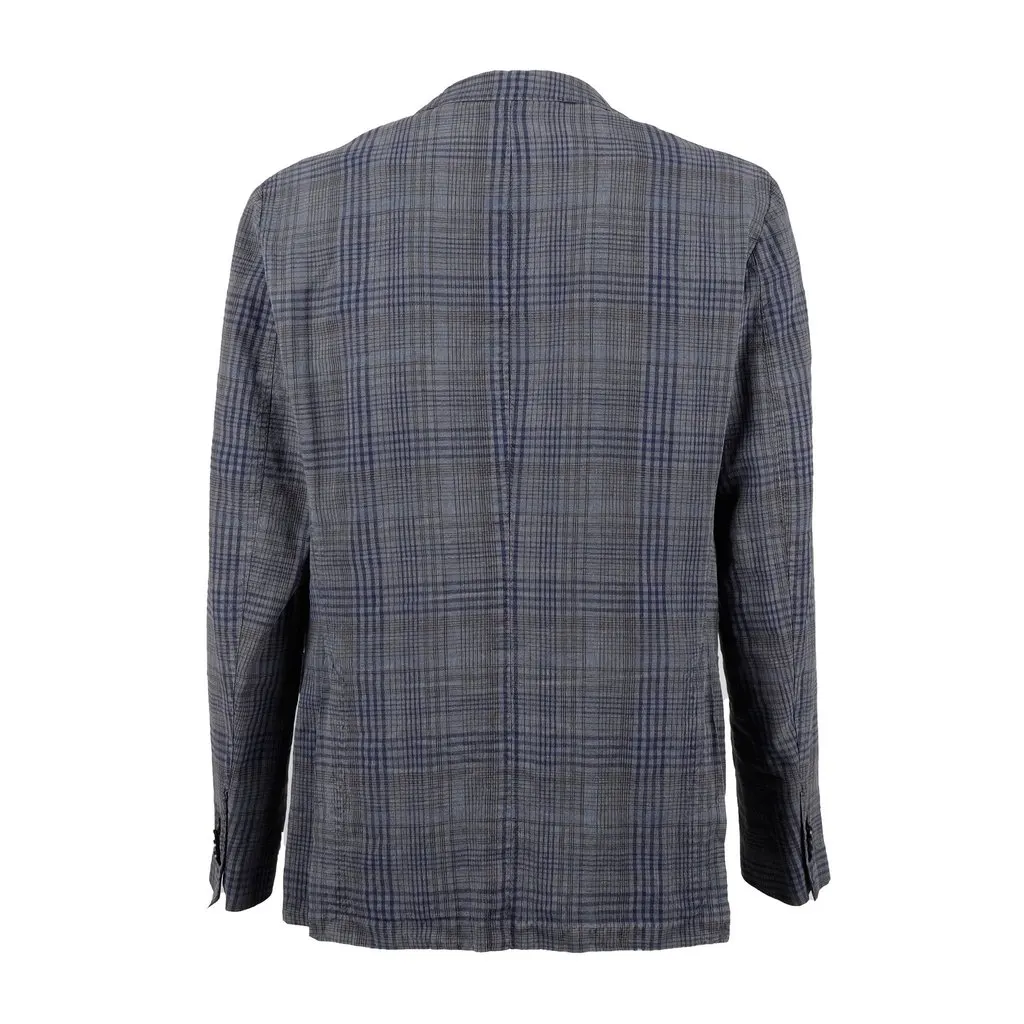 Boglioli Tartan Check Jacket - '00s MultiColor Linen Good - Back View