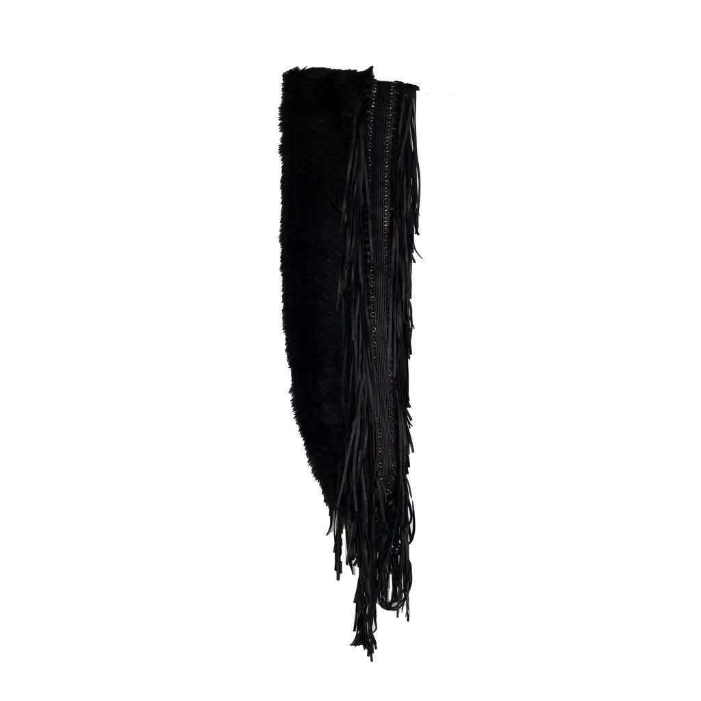 Unsigned Faux Fur Scarf with Leather Fringes - '10s Black Leather Good - Inside View
