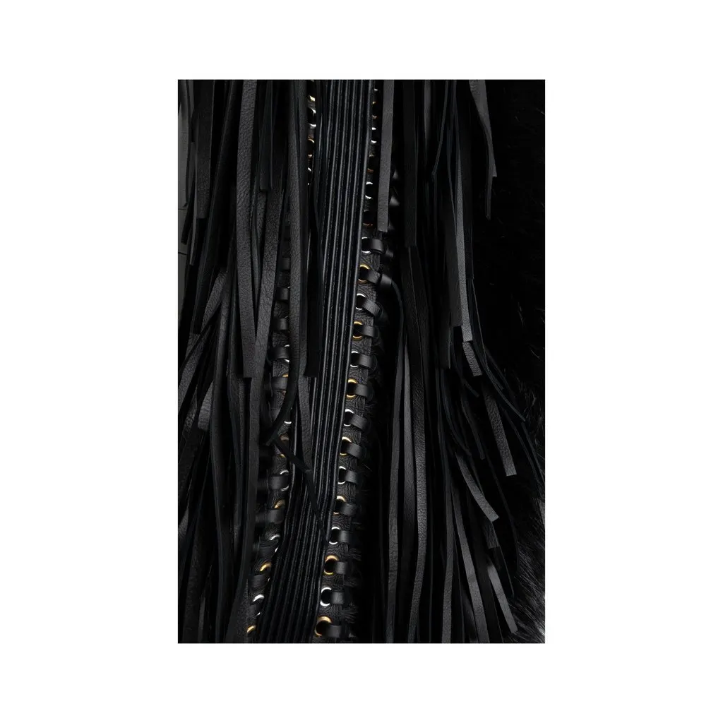 Unsigned Faux Fur Scarf with Leather Fringes - '10s Black Leather Good - Box View