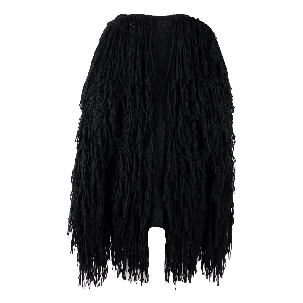 Unsigned Knit Jacket with Fringes - '10s Black Good - Back View
