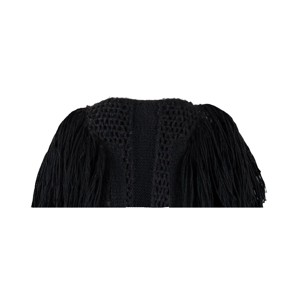Unsigned Knit Jacket with Fringes - '10s Black Good - Inside View
