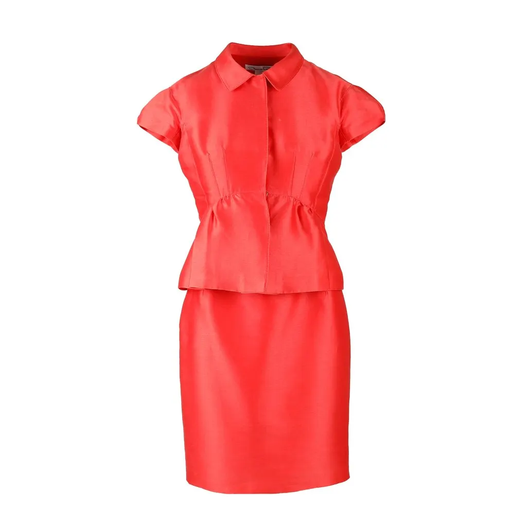 Oscar de la Renta Oscar de la Renta Top and Skirt Set - '00s Orange Cotton Good - Front View