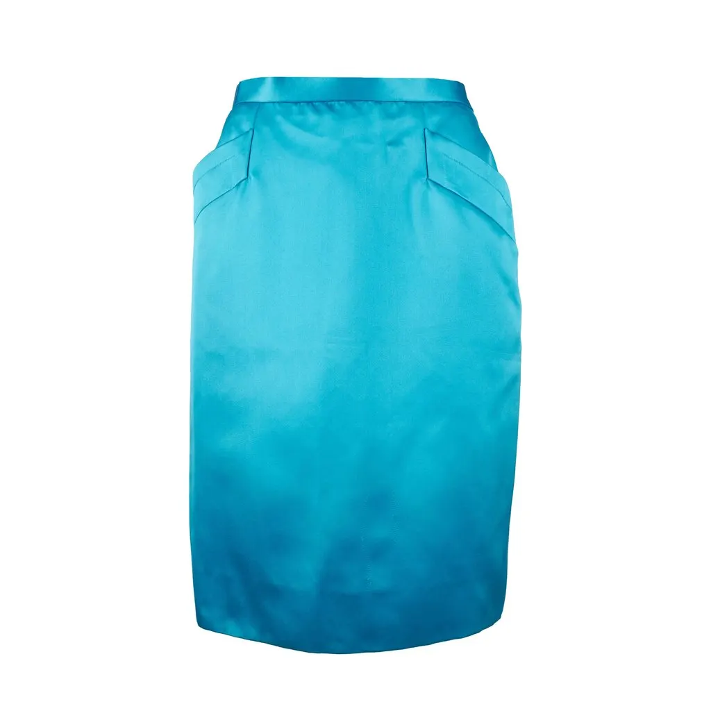 Saint Laurent Rive Gauche Satin Pencil Skirt - '80s Red Satin Good - Front View