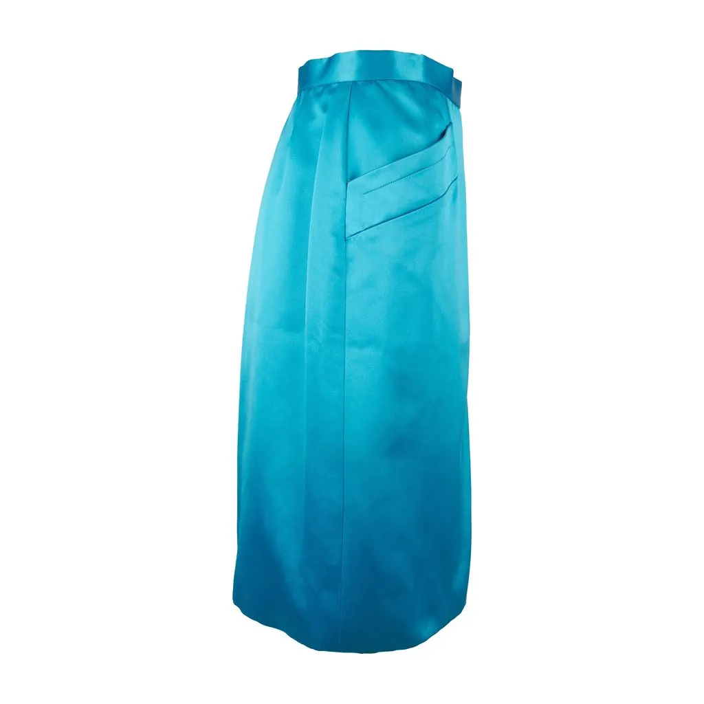 Saint Laurent Rive Gauche Satin Pencil Skirt - '80s Red Satin Good - Inside View