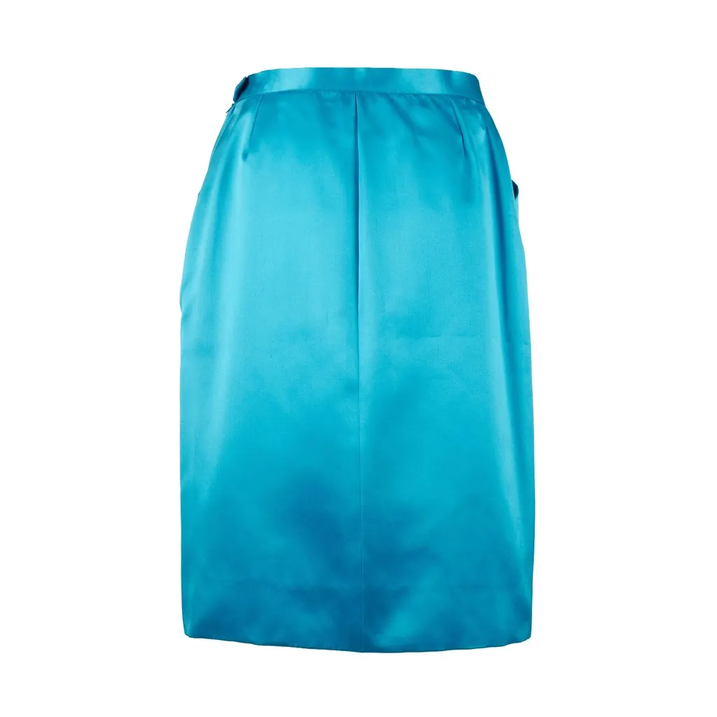 Saint Laurent Rive Gauche Satin Pencil Skirt - '80s Red Satin Good - Model View