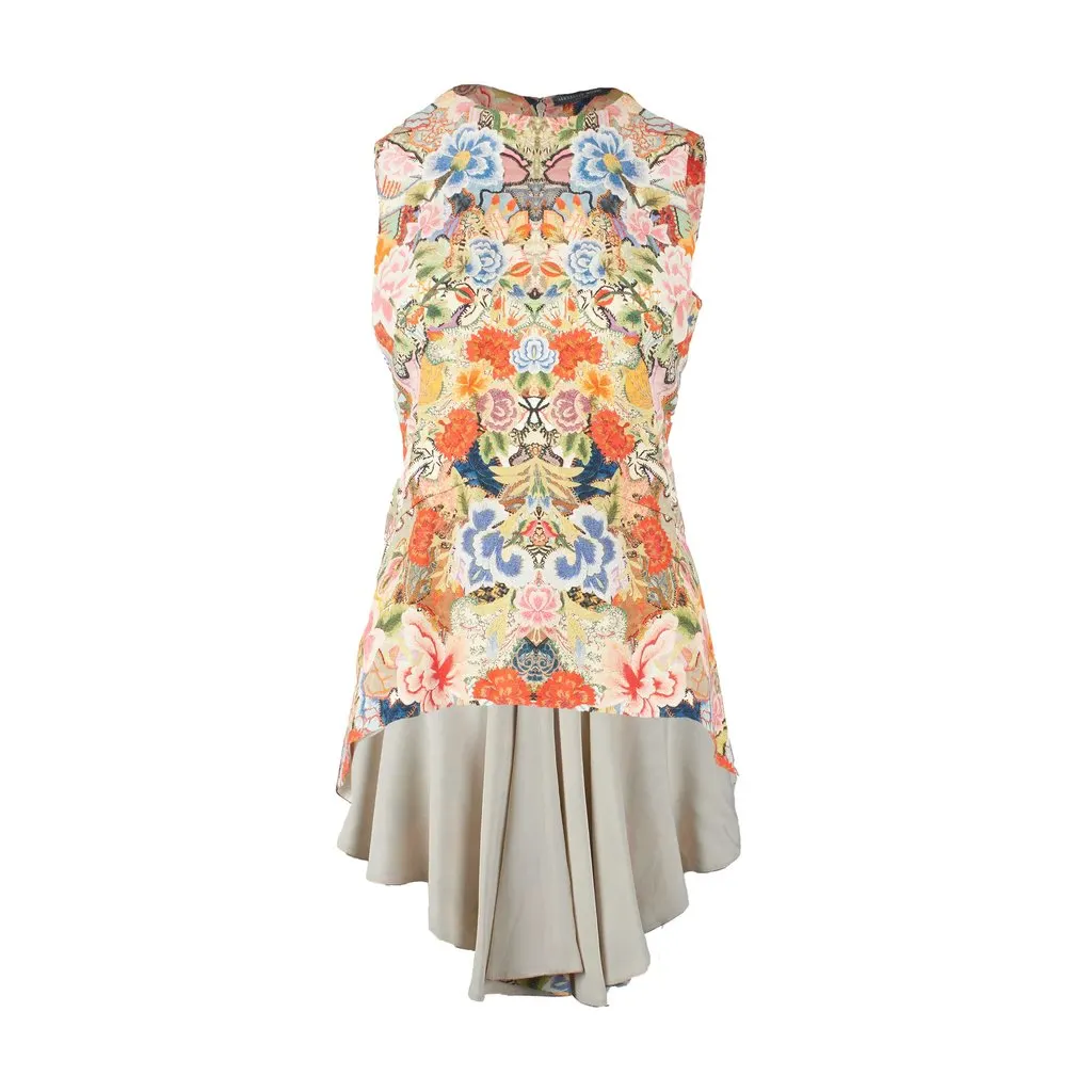 Alexander McQueen Floral Kaleidoscope Peplum Top - '10s Red Good - Front View