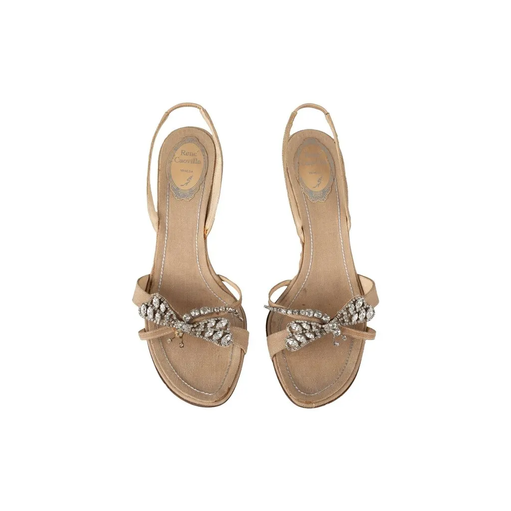 René Caovilla Firefly Slingback Sandals - '10s Beige Canvas Good - Back View