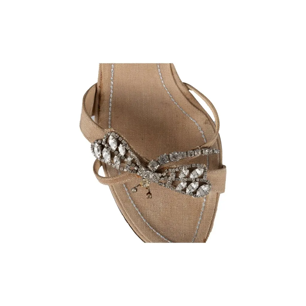 René Caovilla Firefly Slingback Sandals - '10s Beige Canvas Good - Box View