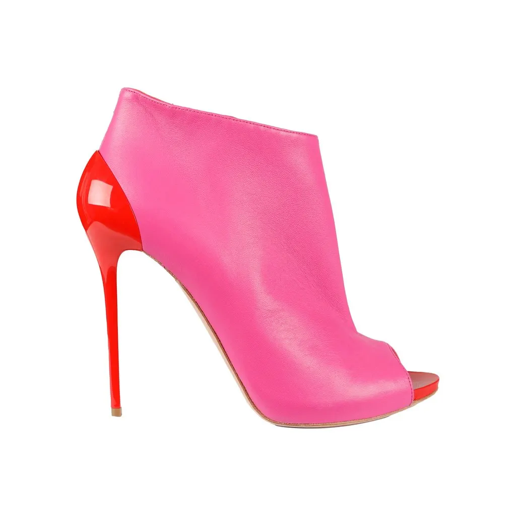 Alexander McQueen Peeptoe Ankle Boots - '10s Red Leather Good - Front View